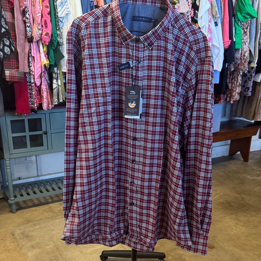 Stone Rose Red and Blue Plaid Button Down Shirt